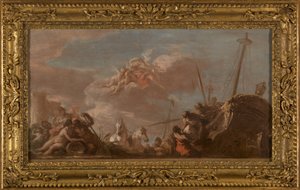 Skizze für die Decke der Banque Royale: Das Entladen von Waren aus Louisiana am Seineufer, 1720
