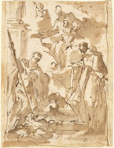 Die Madonna und das Kind in Herrlichkeit mit dem heiligen Theodor und einem monastischen Heiligen von Giovanni Antonio Pellegrini