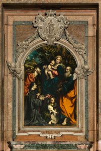 Altar der Heiligen Katharina, Madonna mit Kind zwischen den Heiligen Philippus und Jakobus und dem Stifter Giacomo Schizzi