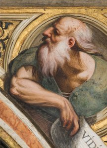 Zentrales Kirchenschiff, Dritter südlicher Bogen, Il Pordenone 1520, Büste mit Prophet (Detail)