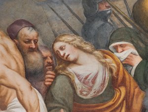Zentrales Kirchenschiff, Zweites südliches Joch, Jesus fällt unter dem Kreuz
