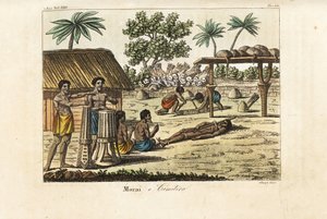 Menschenopfer in einem heiligen Marae (Morai) oder Friedhof, Tahiti