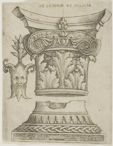 Architektonische Details: Basis, Kapitell und Maske von Giovanni Antonio da Brescia
