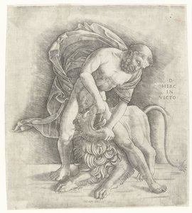 Herkules kämpft gegen den nemeischen Löwen Hercules overwint de Nemeïsche leeuw D HERC IN VICTO (Titel auf Objekt)