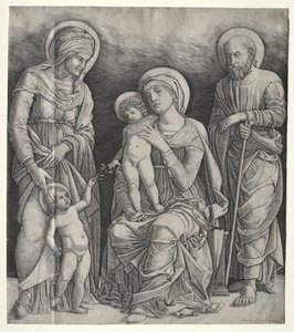 Heilige Familie mit St. Elisabeth und dem kleinen St. Johannes dem Täufer von Giovanni Antonio da Brescia