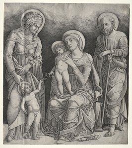 Heilige Familie mit der heiligen Elisabeth und dem kleinen Johannes dem Täufer von Giovanni Antonio da Brescia