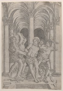 Die Geißelung Christi, der an eine Säule gebunden ist von Giovanni Antonio da Brescia