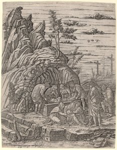 Die Grablegung mit drei Vögeln von Giovanni Antonio da Brescia, after Andrea Mantegna