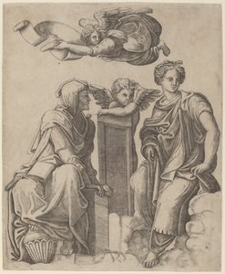 Zwei Sibyllen und ein Engel von Giovanni Antonio da Brescia after Raphael