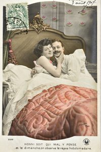 Postkarte: Honni soit qui mal y pense/Sonntagsruhe wöchentlich - Datum 1907