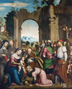 Anbetung der Heiligen Drei Könige mit St. Klara und Franziskus, ca. 1510