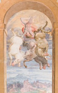 Der Sonnenwagen, gelenkt von Apollo, taucht zur Erde, Ostwand der Apollo-Loggia, ca. 1560 von Giovanni Battista and Cambiaso Luca Castello