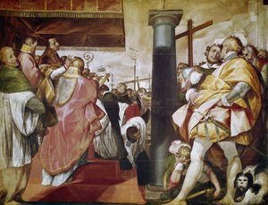 Quadroni de San Carlo: Episode aus dem Leben des heiligen Karl Borromäus (1538-1584): Errichtung des Kreuzes in Mailand. Gemälde von Cerano (Giovan Battista Crespi) (1569-1632)