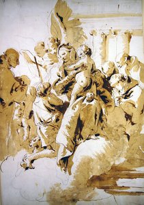 Madonna und Kind mit Engeln, Heiligen und dem kleinen Johannes dem Täufer von Giovanni Battista Tiepolo