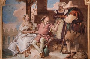 Palazzina (Kleines Gebäude): zweiter Raum oder Raum von Ariosto mit Fresken, die Episoden aus "Orlando Furioso" darstellen: "Angelica und Medoro im Haus der Hirten" von Giovanni Battista Tiepolo