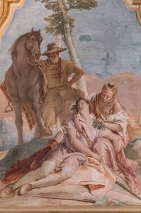 Palazzina (Kleines Gebäude): zweiter Raum oder Raum von Ariosto mit Fresken, die Episoden aus "Orlando Furioso" darstellen: "Angelica pflegt Medoros Wunden" von Giovanni Battista Tiepolo