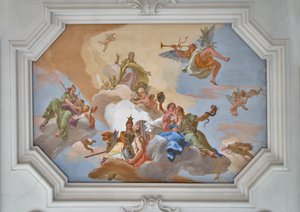 Triumph des Ruhms verkündet von der Berühmtheit unter den Kardinaltugenden