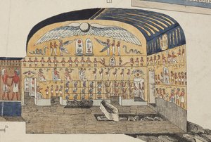 Abschnitt des Grabes von Psammuthis in Theben, entdeckt und geöffnet von Belzoni im Jahr 1818 (handkolorierte Lithografie) von Giovanni Battista (after) Belzoni