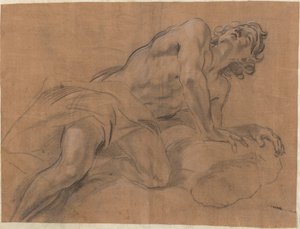 Nackter Jüngling, der auf einer Wolke lehnt und nach oben schaut von Giovanni Battista Beinaschi