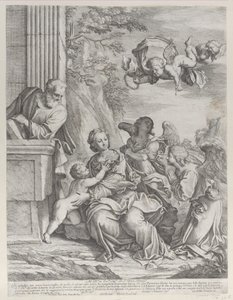 Die Heilige Familie mit Engeln rechts und oben, 1652