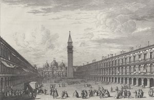 Piazza San Marco in Richtung Basilika und Campanile, 1763 von Giovanni Battista Brostoloni