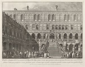 Der Doge wird auf der Scala dei Giganti des Dogenpalastes gekrönt von Giovanni Battista Brustolon after Canaletto