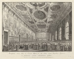Der Doge dankt im Sala del Consiglio Maggior von Giovanni Battista Brustolon after Canaletto