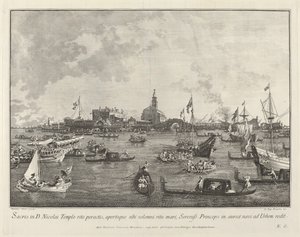 Der Doge im Bucintoro verlässt San Nicolò di Lido von Giovanni Battista Brustolon after Canaletto