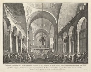 Der neu gewählte Doge wird dem Volk in San Marco vorgestellt von Giovanni Battista Brustolon after Canaletto