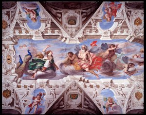Juno bittet Aeolus, die Reise des Aeneas zu verhindern (Fresko)