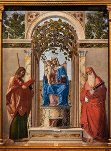 Thronende Madonna mit Jesuskind zwischen den Heiligen Jakobus und Hieronymus