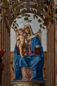 Thronende Madonna mit Jesuskind zwischen den Heiligen Jakobus und Hieronymus (Detail) von Giovanni Battista Cima da Conegliano