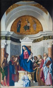 Thronende Madonna mit Kind und St. Johannes der Täufer, St. Cosmas, St. Damian, ca. 1507