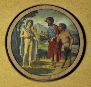 Tasteninstrumentabdeckung mit Illustration von Apollo (mit Lyra) und Marsyas