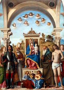 Madonna und Kind auf dem Thron mit den Heiligen Katharina, Georg, Nikolaus, Antonius Abt, Sebastian und Lucia