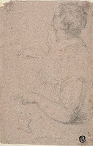 Halbfigur-Skizze eines Kindes im Profil nach links, mit Skizzen des rechten Arms und der linken Hand von Giovanni Battista Cipriani