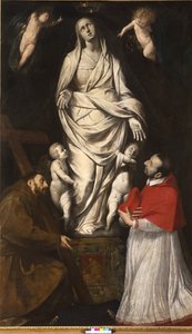 Der heilige Franziskus und der selige Karl Borromäus im Gebet vor der Statue Unserer Lieben Frau in San Celso in Mailand von Giovanni Battista Crespi