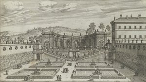 Andere Ansicht in Perspektive des Theaters und Gartens von Mondragone in Frascati, 1691 oder später von Giovanni Battista Falda