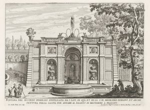 Brunnen in den Gärten der Villa Aldobrandini in Frascati (Brunnen der Villen von Frascati) von Giovanni Battista Falda
