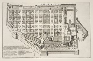 Päpstlicher Garten und Palast des Quirinal, aus Il Nuovo Teatro della Fabriche et Edifici in Prospettiva di Roma Moderna, veröffentlicht um 1665-69