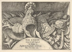 Trophäen römischer Waffen von Dekorationen über den Fenstern im zweiten Stock, 1658