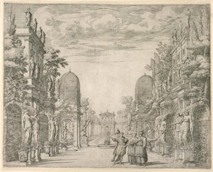 Bühnenbild für Szene 3, "La Vita Humana overo," aus "Il Trionfo della Pieta" von Giovanni Battista Galestruzzi