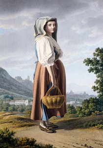 Bauer im Hintergrund von Maddaloni, von Giovan Battista Lusieri (ca. 1755-1821), Aquarell auf Papier 32x23 cm, Italien