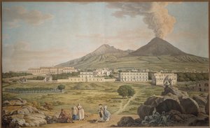 Die Hänge des Vesuvs von Portici mit Blick auf den Bourbonenpalast, von Giovan Battista Lusieri, Gouache.