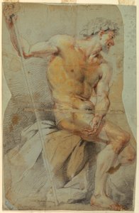 Zeichnung, Studie eines nackten älteren Mannes, Bacchus oder einer seiner Gefährten