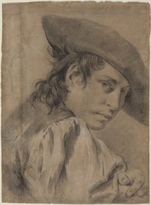 Ein junger Mann mit breitkrempigem Hut von Giovanni Battista Piazzetta