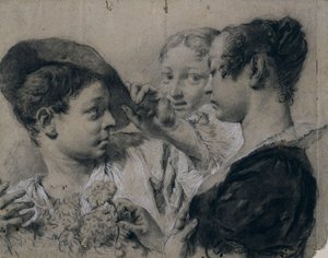 Eine junge Frau kauft eine Nelke von einem jungen Mann, ca. 1740