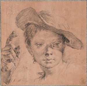 Junge zeigt mit erhobener rechter Hand von Giovanni Battista Piazzetta