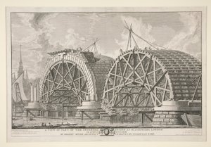 Ansicht eines Teils der geplanten Brücke bei Blackfriars, London, im August 1764 von Robert Mylne, Architekt, graviert von Piranesi in Rom