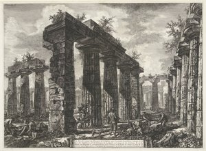 Basilika von Paestum in Paestum (Verschiedene Ansichten der Überreste von drei großen Gebäuden, die noch in Paestum stehen) von Giovanni Battista Piranesi